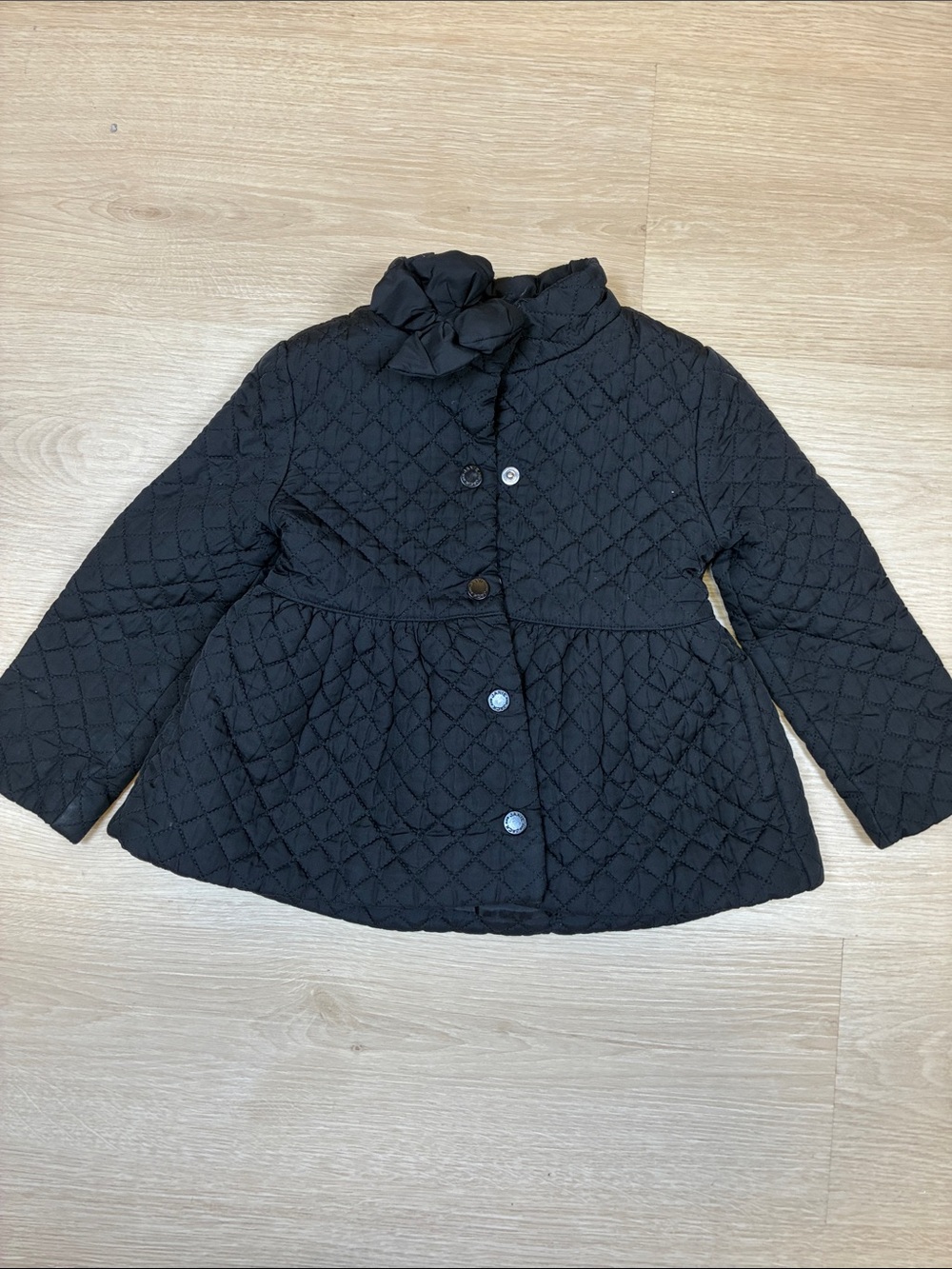 Janie and Jack Black Quilted Puffer Jacket with Bow Collar